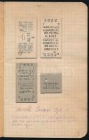 1921 Kézzel írt napló, elején beragasztott MÁV személyzeti jegyekkel. Magyarországi utazások