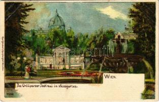 Wien, Vienna, Bécs; Das Grillparzer Denkmal im Volksgarten / monument, park. Verlag v. Karl Stücker&#039;s Kunstanstalt. litho s: Rosenberger