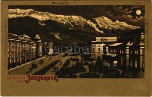 Innsbruck (Tirol), Rennplatz / square at night. G. Blümlein &amp; Co. litho