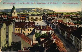 1918 Korneuburg, Panorama mit Rathaus, Stockerauerstrasse / street view, town hall (EK)