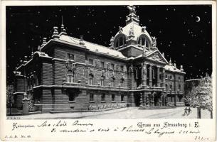 1899 (Vorläufer) Strasbourg, Strassburg; Kaiserpalast / royal palace at night in winter (small tear)