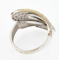 14k fehérarany (Au) gyűrű, cirkónokkal, jelzett, 3,27 g, m: 54