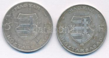 1947. 5Ft Ag "Kossuth" (2x) T:F patina Adamo F8.1