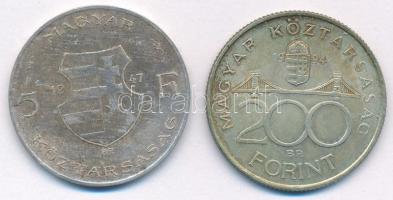1947. 5Ft Ag "Kossuth" + 1994. 200Ft Ag "Deák" T:F,XF patina Adamo F8.1, F13.1