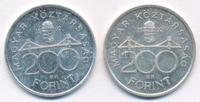 1992. 200Ft Ag "MNB" (2x) T:AU patina Adamo F13