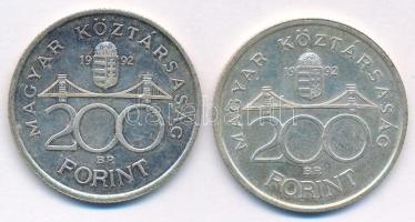 1992. 200Ft Ag "MNB" (2x) T:AU patina Adamo F13
