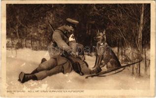 1916 Sanitätshund roll hat einen verwundeten Aufgespürt. Wohlfahrts-Postkarte / Első világháborús német katonai mentő kutya / WWI German military sanitary dog (felszíni sérülés / surface damage)