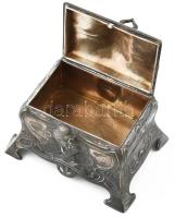 cca 1900-1910 Szecessziós, ón, két oldalon női fejjel díszített ékszertartó dobozka WMF jelzéssel / ...