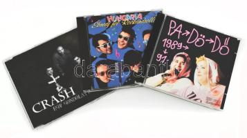 3 db zenei CD: Pa-Dö-Dő - 1989-91. (Válogatás). Hungaroton, 1992. Minimálisan karcos lemez. + Hungaria - Ébredj Fel Rockandrollia. EMI Quint, 1995. Jó állapotban. + Crash - Egy Gondolattal. Szerzői kiadás, 2000. Bontatlan fóliában.