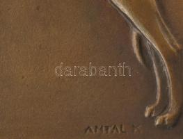 Antal Károly (1909-1982): Agár. Bronz plakett, jelzéssel, szép állapotban, 11x14 cm