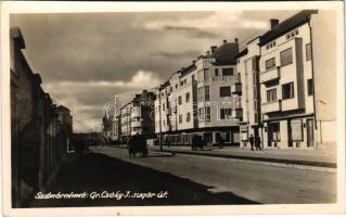 Szatmárnémeti, Satu Mare; Gr. Csáky I. sugárút, Kertészné Hajnal Mária és Singer üzlete / boulevard street, shops