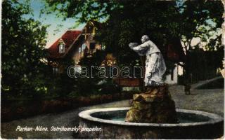 1927 Párkánynána, Párkány-Nána, Parkan, Stúrovo; Ostrihomsky propeler / Esztergomi szökőkút és szobor / fountain and monument (szakadás / tear)