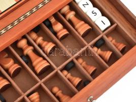 Sakk és malom játék, kihúzható fiókokkal, Fa, kis kopással. 30x30 cm