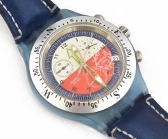 Swatch 2004 Olimpia kvarc óra működőképes, elem nélkül, kopott szíjjal d: 40 mm