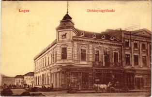 1912 Lugos, Lugoj; Dohány nagy tőzsde, Németh és Klein, Stohr József üzlete, piac. Berecz J. 321. / shops, market (szakadás / tear)