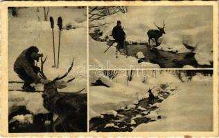 1941 Volóc, Volovec, Volovets; Sí- és vadászterepek a Borzsovai-havasokon, síelő szarvassal, téli sport. Hangya szövetkezet kiadása. Foto Manduk / ski and hunting fields, winter sport, skier with deer (EK)