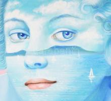 Ördög Noémi / Naomi Devil: Szürreális hölgy portré Badacsonnyal, olaj, vászon, jelzéssel, hibátlan, ...