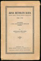 Árva Bethlen Kata (Gróf Széki Teleki József özvegye.) 1700-1759. Tanulmány a XVIII. századi magyar irodalom köréből. Bp., 1922, Hornyánszky Viktor, 130+1 p. Kiadói papírkötés, kissé szakadt borítóval, kissé sérült címlappal, részben felvágatlan lapokkal.