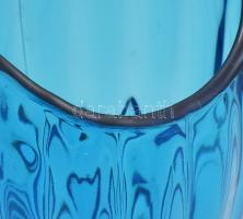 cca 1960 Hanus Václav Sklo Unio türkiz színű üvegváza, anyagában színezett, jelzés nélkül, hibátlan,...