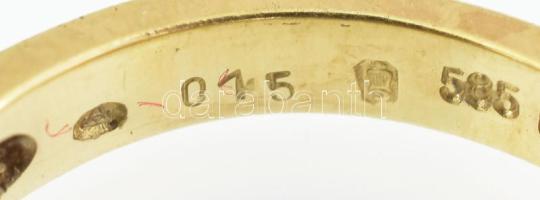 14k arany gyűrű, jelzett, brillekkel (0,15ct) díszdobozban 2,86 g, m: 50