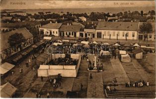 Kevevára, Temeskubin, Kovin; Szt. István tér, piac. Müller J. Béla amatőr felvétele, Oberläuter R. kiadása 1913. / market