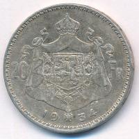 Belgium 1934. 20Fr Ag "Albert" T:XF patina Belgium 1934. 20 Francs Ag "Albert" C...