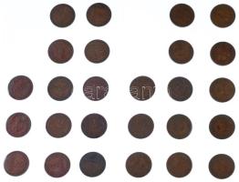 1926-1940. 2f bronz (26db) mindegyik évjáratból 2-2 darab, kivétel az 1932-1933-as kiadás, azok hián...