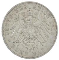 Német Államok / Württemberg 1913F 5M Ag "II. Vilmos" Berlin T:XF kis ph., patina German States / Württemberg 1913F 5 Mark Ag "Wilhelm II" Berlin C:XF small edge error, patina Krause KM#632