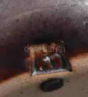 Retro jelzett mázas kerámia olajmécses, hibátlan: d: 14 cm