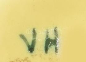 VH jelzéssel: Tófej? zöld-sárga mázas kerámia váza, hibátlan, m: 18 cm