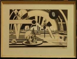 Tóth Tibor (1942-): In hoc signo... vegyes technika - papír, szignált, keretben 50x38 cm