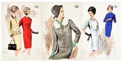 cca 1950 3 db Wemo Modes Internationales vintage divatkép, ofszet nyomat, papír, 32x21,5 cm