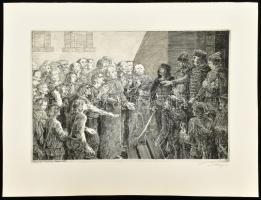 Bálványos Huba (1938-2011): Felzendült bányászok Rákóczi előtt. Rézkarc, papír, jelzett, 20x29 cm
