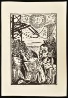 Bodri Ferenc (1943-2021): Szabad Föld. Linómetszet, papír, jelzett, 30x20 cm