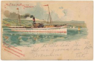 1902 A Magyar-Horvát Tengeri Gőzhajózási Rt. "Liburnia" egycsavaros tengeri személyszállító gőzhajója / Ungarisch-Kroatische See-Dampfschiffahrts-A.-G. / Hungaro-Croatian (Ungaro-Croata) Steamship Company's "Liburnia" sea passenger steamship. litho (Rb)