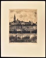 Imre István (1918-1983): Dunapart. Rézkarc, papír, jelzéssel, 29x25 cm