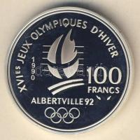 Franciaország 1990. 100Fr Ag "Téli olimpia-gyorskorcsolya" T:PP