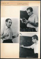 1971 Vekerdi László előadása közben készült 3 db vintage portrékép, ezüst zselatinos fotópapíron, közös albumlapra felragasztva, a képek a Népművelési Intézet által, Győrben megrendezett központi fotós alkotótelep (eredeti fotókat tartalmazó) albumából származnak, 12x9 cm, albumlap 27x19 cm