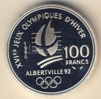 Franciaország 1990. 100Fr Ag "Téli olimpia-bobozás" T:PP