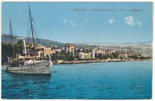 Abbazia, Opatija; Nordstrand mit SMS PELAGOSA, K.u.K. Kriegsmarine