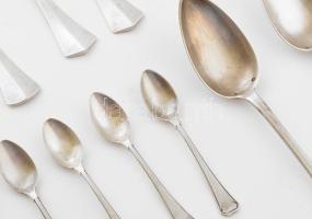 Ezüst (Ag) evőeszköz készlet. Hat személyes komplett, jelzett. Dianás jelzéssel, mesterjeggyel, Nett...