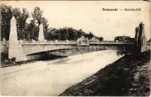 1916 Temesvár, Timisoara; Korona híd, villamos / bridge, tram (EM)