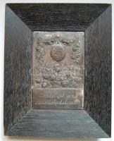 cca 1900 Szecessziós alpakka plakett ezüstlakodalomra fa keretben 25x32 cm