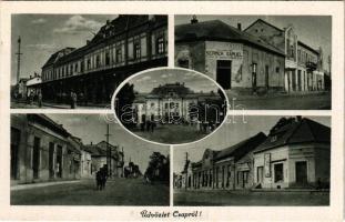 Csap, Cop, Chop; vasútállomás, Kazinczy Sándor, Sermer Sámuel üzlete / railway station, shops