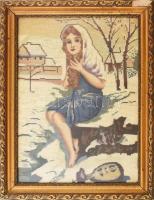 2 darab régi gobelin, sérült kertben, 61x51 cm, 51x40 cm, üvegezettek