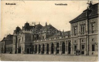 1914 Kolozsvár, Cluj; vasútállomás. Rigó Árpád utóda kiadása / railway station (EB)
