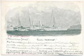 1898 (Vorläufer) S.M. Schiff "Miramar. K.u.K. Kriegsmarine Radjacht / SMS Miramar, Osztrák-Magyar Haditengerészet kerekes gőzjachtja - A Krétai Lázadás egyik békéltető matrózának levele édesanyjának / Austro-Hungarian Navy yacht - A sailor from one of the Austrian ships enforcing peace during the Cretan Revolt is writing to his mother from Chania