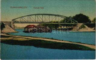 Dunaharaszti, Vasúti híd, dunai úszó vízi hajómalom (vízimalom). Vasúti levelezőlapárusítás 6925. / floating watermill (boat mill) (EK)