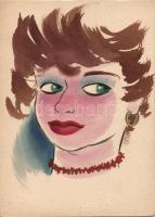 Ruszkay György (1924-1998): Női arcok 2 db rajz, vegyes technika-papír, 15x22 cm