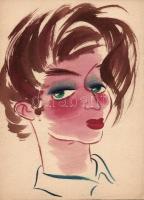 Ruszkay György (1924-1998): Női arcok 2 db rajz, vegyes technika-papír, 15x22 cm